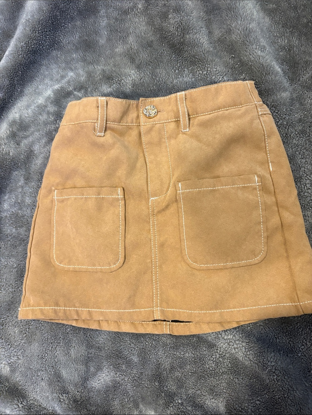 H&M Tan Suede Mini Skirt with Front Patch Pockets